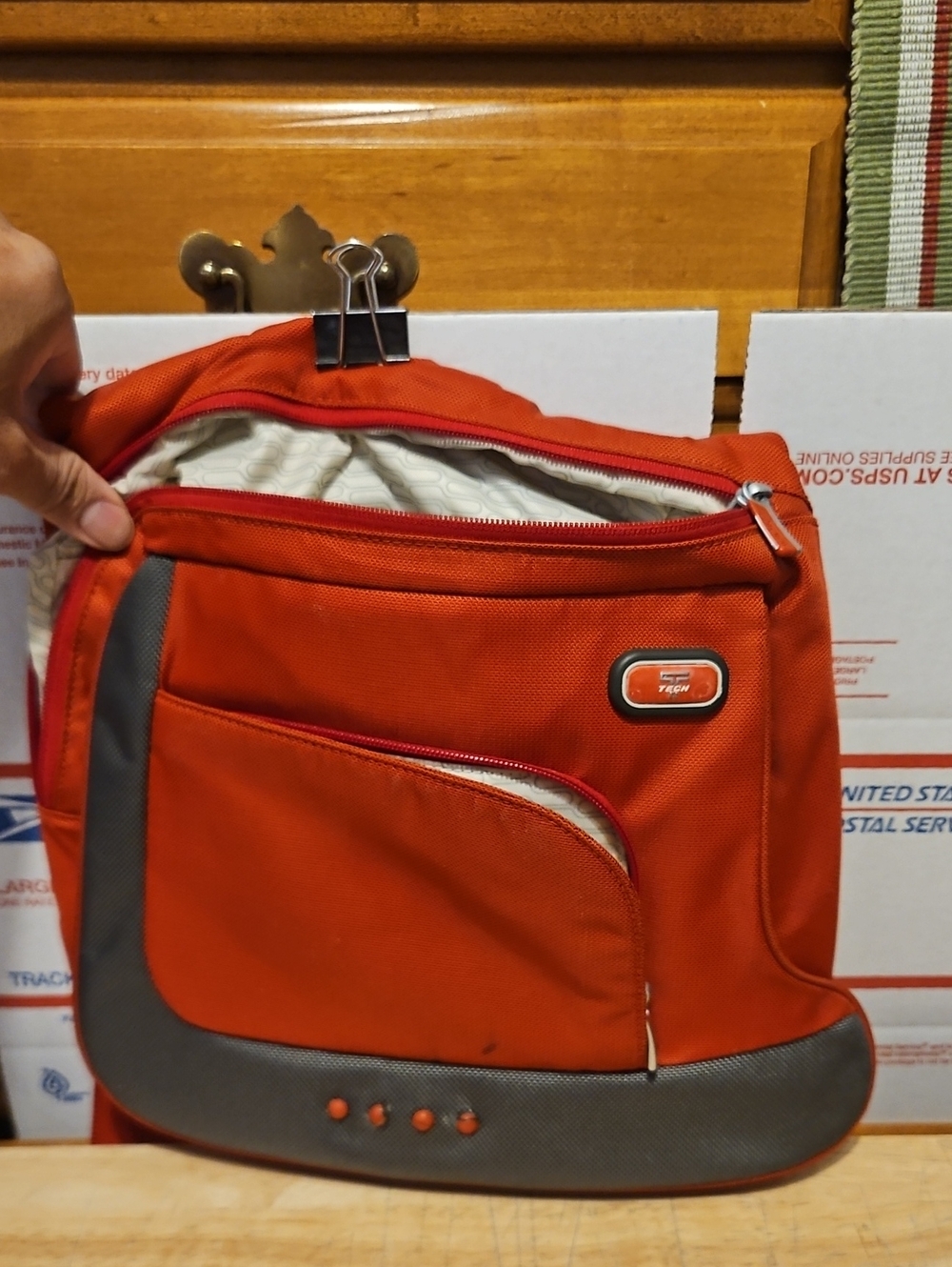 Tumi Orange Laptop Bag with Gray Trim and Front Pocket